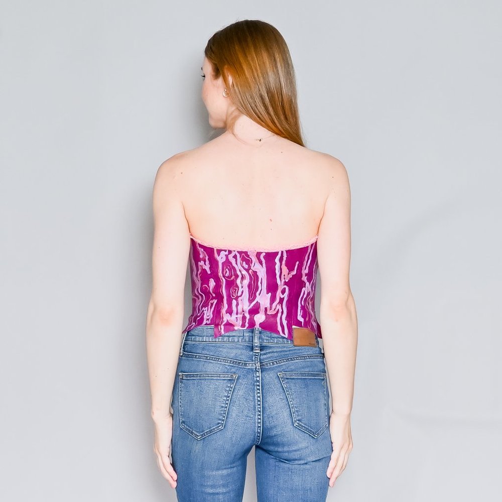 VINTAGE Real Leather Hand Painted Lace-Up Corset Top Small 30"+P2P - Picture 4 of 9